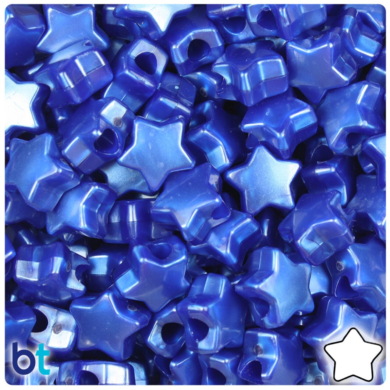 BeadTin Cobalt Pearl 13mm Star Plastic Pony Beads (250pcs)